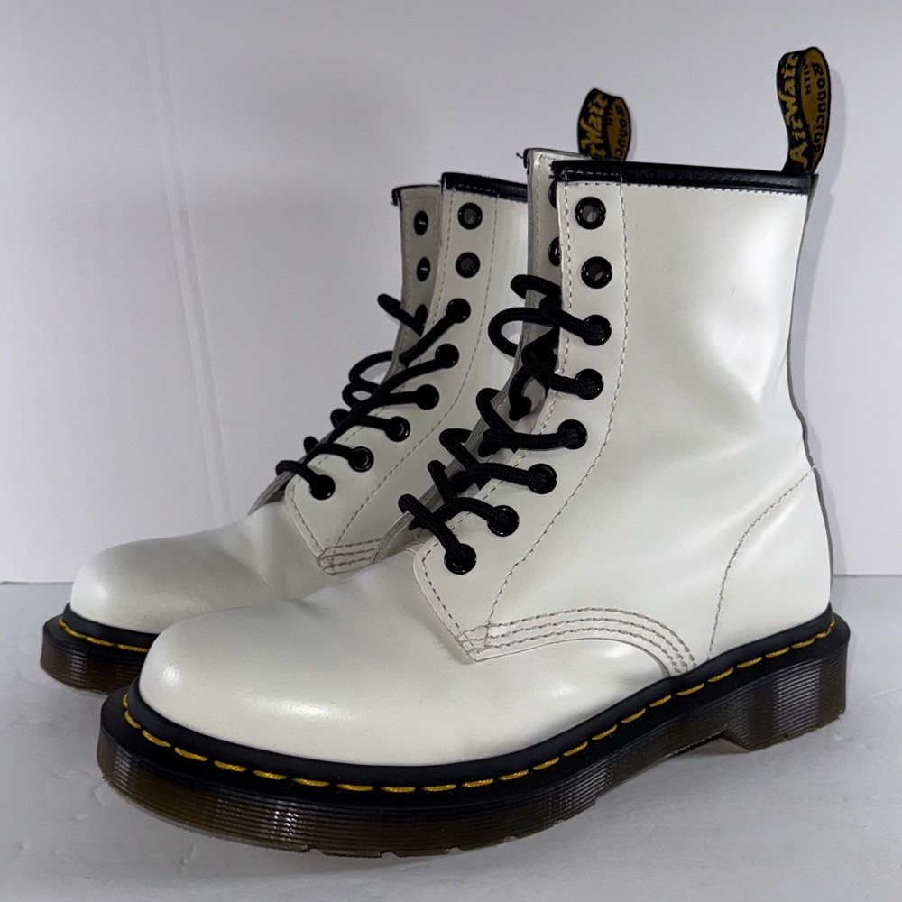 White Leather Lace-Up Boots